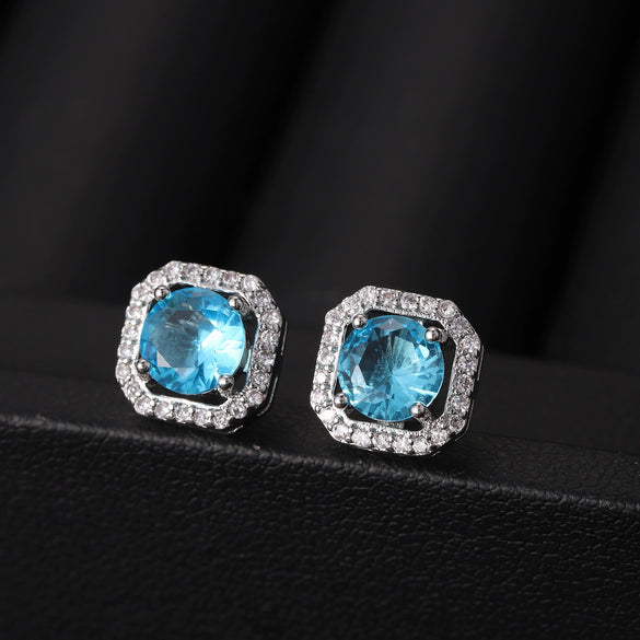 Wholesale Square Earrings Copper Inlaid Zircon Geometric Allmatching Women's