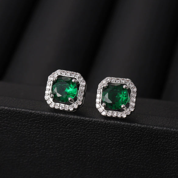 Wholesale Square Earrings Copper Inlaid Zircon Geometric Allmatching Women's