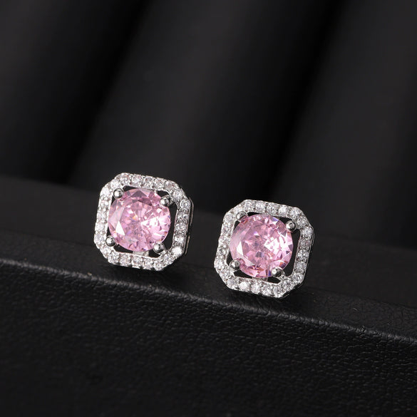Wholesale Square Earrings Copper Inlaid Zircon Geometric Allmatching Women's