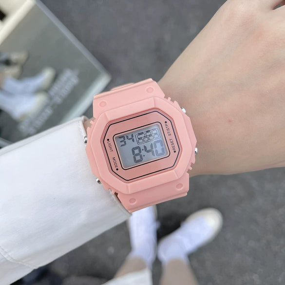 Wholesale Square Electronic Watch Plastic Mirror Silicone Strap Plastic Case Leisure Style For Female Students