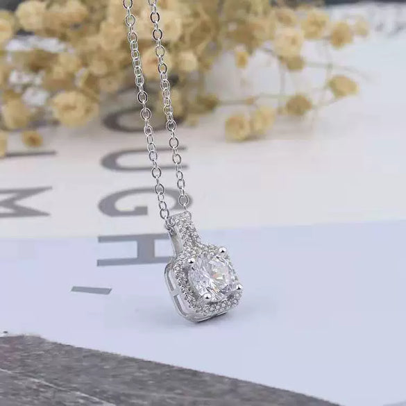 Wholesale Square Four Claw Full Diamond Drop Shape Copper Water Wave Chain Women's Fashion Clavicle Chain Necklace Jewelry