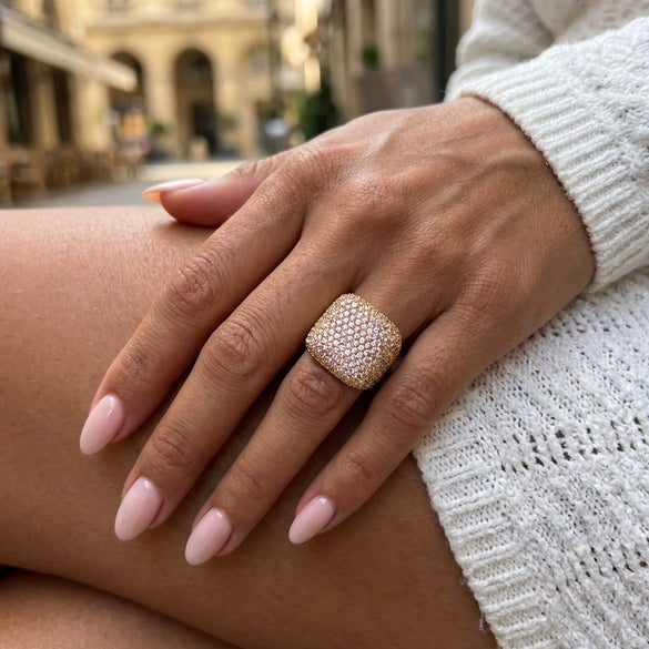 Wholesale Square Geometric Modern Minimalist Electroplated Copper Zircon Ring For Women And Unisex