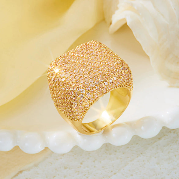 Wholesale Square Geometric Modern Minimalist Electroplated Copper Zircon Ring For Women And Unisex