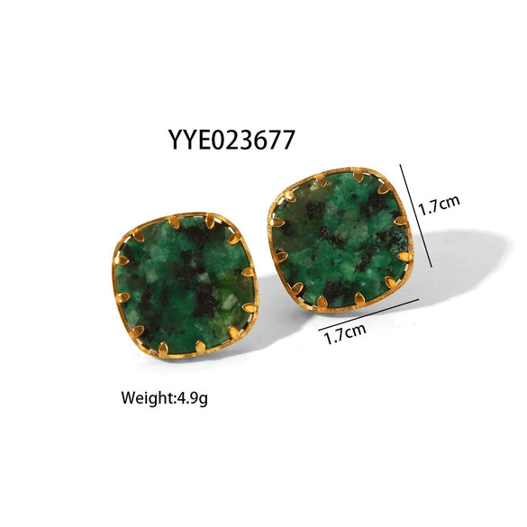 Wholesale Square High Grade Stainless Steel Earrings And Ring Set With Turquoise Inlay Pvd Furnace Real Gold Electroplating Small Fresh And Geometric Style For Women