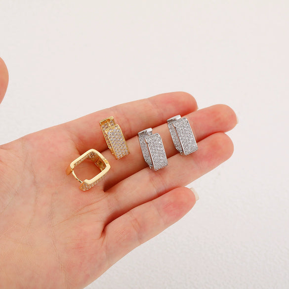 Wholesale Square Light Luxury Earrings Copper Inlaid Zircon Simple Geometric Design Unisex