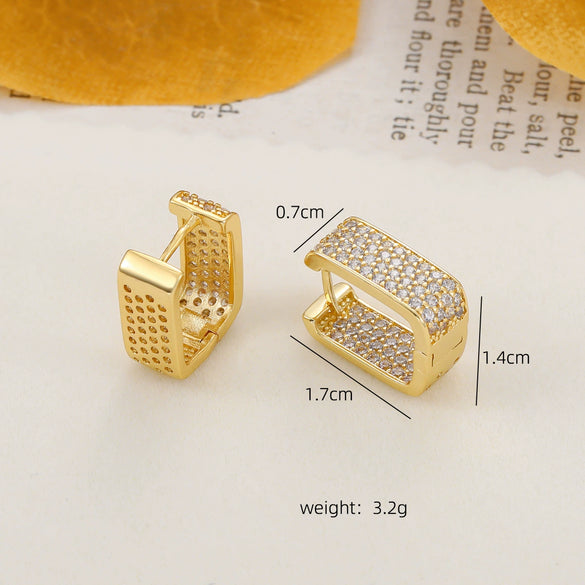 Wholesale Square Light Luxury Earrings Copper Inlaid Zircon Simple Geometric Design Unisex