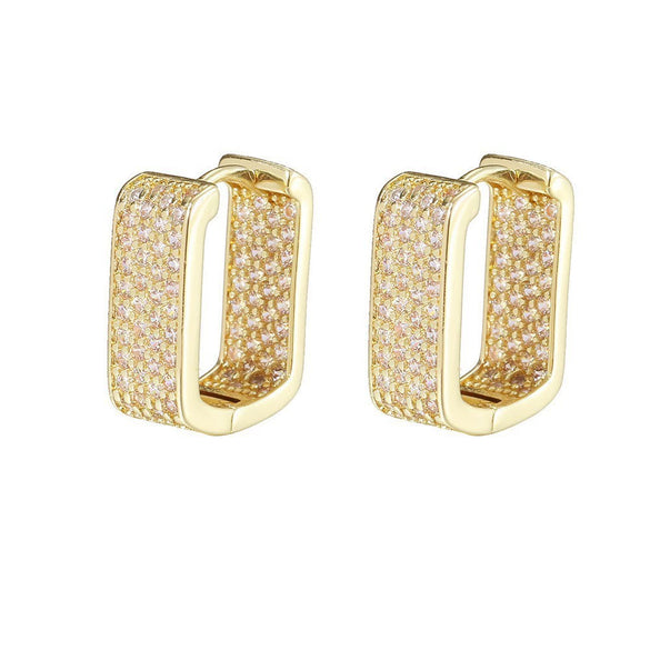 Wholesale Square Light Luxury Earrings Copper Inlaid Zircon Simple Geometric Design Unisex