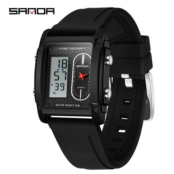 Wholesale Square Multifunction Dual Display Electronic Watch For Men Light Luxury Style Silicone Band Waterproof Alloy Case Mineral Tempered Mirror