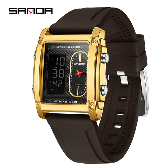 Wholesale Square Multifunction Dual Display Electronic Watch For Men Light Luxury Style Silicone Band Waterproof Alloy Case Mineral Tempered Mirror