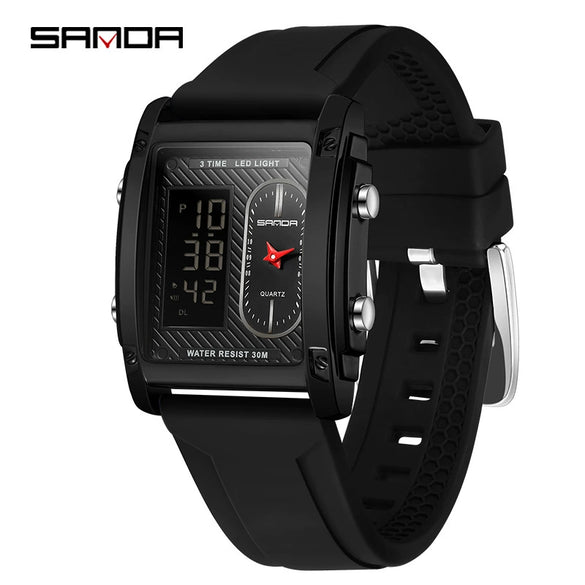 Wholesale Square Multifunction Dual Display Electronic Watch For Men Light Luxury Style Silicone Band Waterproof Alloy Case Mineral Tempered Mirror