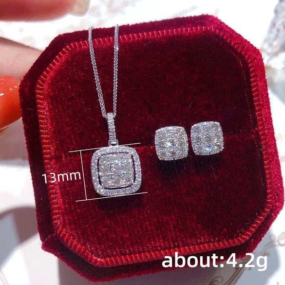Wholesale Square Pendant Necklace For Women Copper Mixed Gem Inlay Geometric Style Inlaid Zircon Box Chain