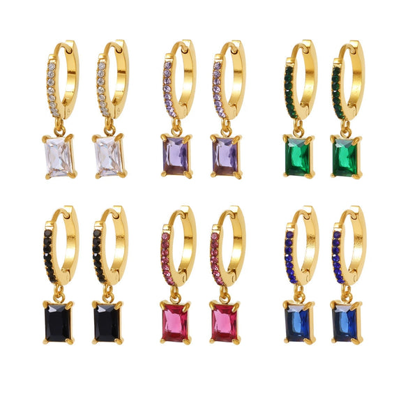 Wholesale Square Pendant Zircon Earrings Stainless Steel Light Luxury Geometric 18K Gold Plated