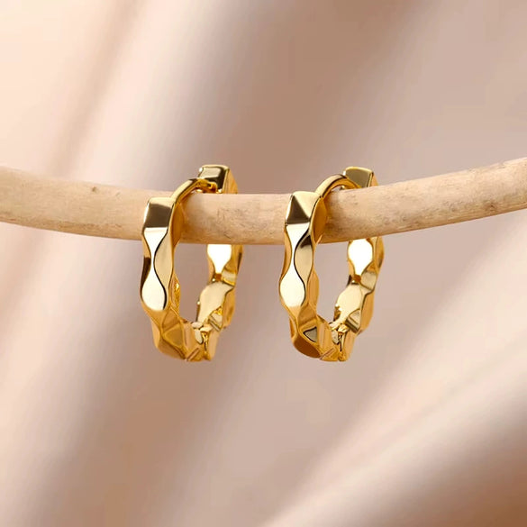 Wholesale Square Pleated Geometric Earrings Copper Gold Plated Inlaid With Artificial Gemstones Semiprecious Stones Electroplated Sweet Cool Style