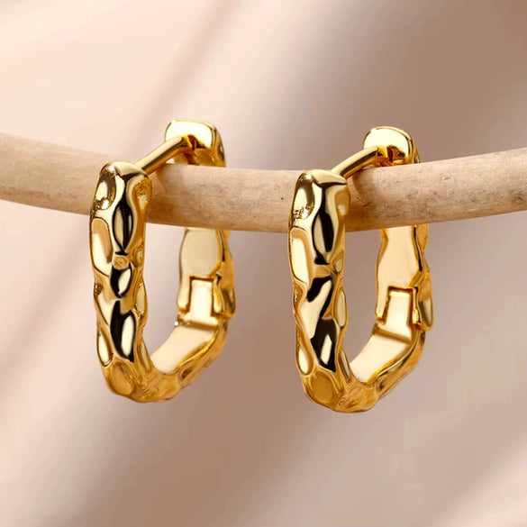 Wholesale Square Pleated Geometric Earrings Copper Gold Plated Inlaid With Artificial Gemstones Semiprecious Stones Electroplated Sweet Cool Style