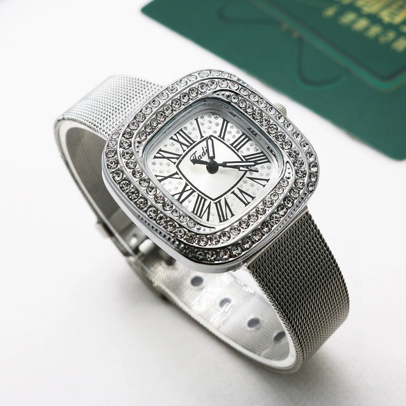 Wholesale Square Quartz Watch With Alloy Case Stainless Steel Strap And Diamondembedded Fashion Leisure Style