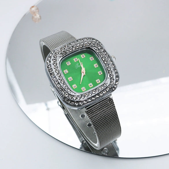 Wholesale Square Quartz Watch With Starry Diamond Mesh Strap Alloy Case Stainless Steel Strap Light Luxury Leisure Style