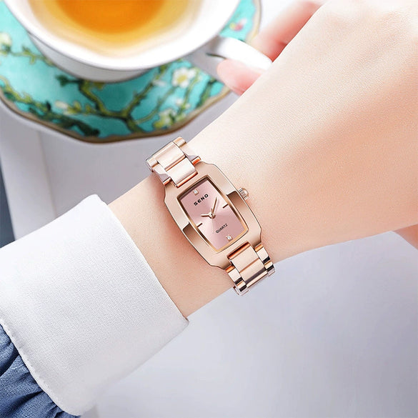 Wholesale Square Rectangle Fashion Waterproof Quartz Women Watch Made Of Alloy And Mineral Strengthened Glass Mirror