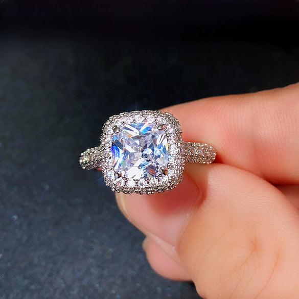 Wholesale Square Round Zircon Micro Inlaid Copper Ring For Women Fashion Light Luxury Finger Ring