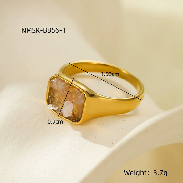 Wholesale Square Stainless Steel Inlaid Natural Stone Electroplated Fashion Women's Ring
