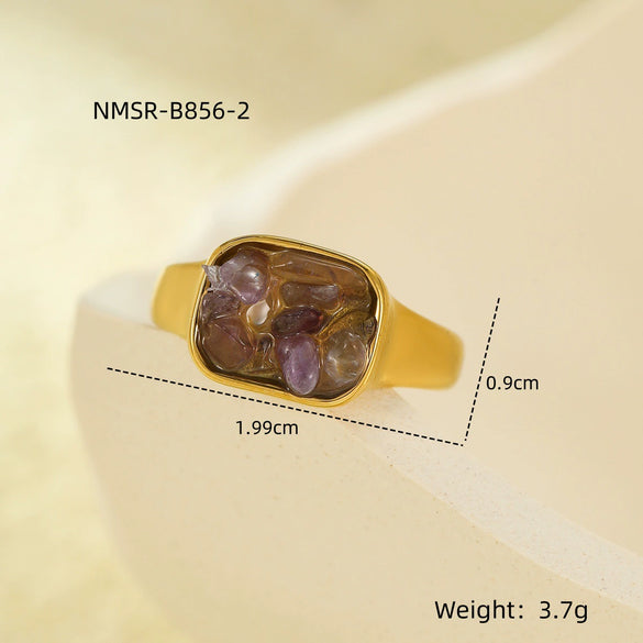 Wholesale Square Stainless Steel Inlaid Natural Stone Electroplated Fashion Women's Ring