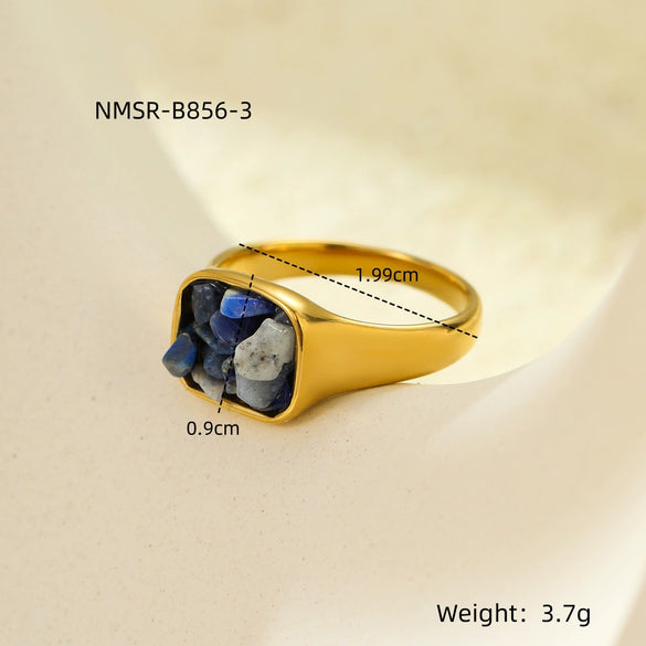 Wholesale Square Stainless Steel Inlaid Natural Stone Electroplated Fashion Women's Ring