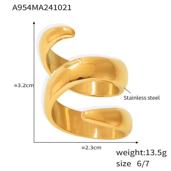 Wholesale Sshaped Spiral Wound Stainless Steel Finger Ring With Geometric Pattern And 18K Real Gold Electroplated For Women