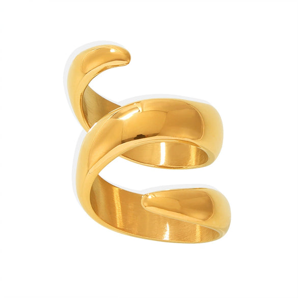 Wholesale Sshaped Spiral Wound Stainless Steel Finger Ring With Geometric Pattern And 18K Real Gold Electroplated For Women