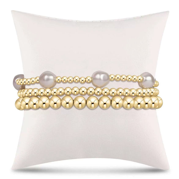 Wholesale Stackable Copper Pearl Beaded Elastic Bracelet Set With Geometric Style And Electroplating Design For Unisex