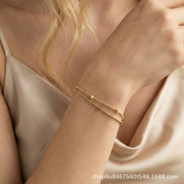 Wholesale Stackable Doublelayer Small Square Bead Bracelet For Women Stainless Steel Geometric Vacuum Plated