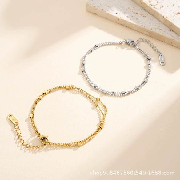 Wholesale Stackable Doublelayer Small Square Bead Bracelet For Women Stainless Steel Geometric Vacuum Plated
