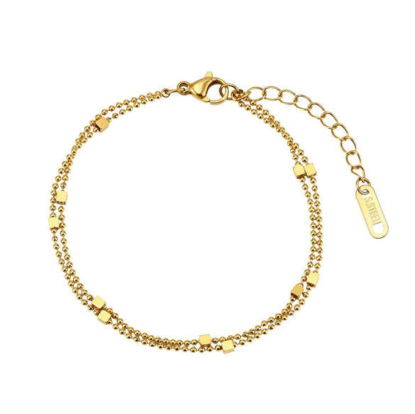 Wholesale Stackable Doublelayer Small Square Bead Bracelet For Women Stainless Steel Geometric Vacuum Plated