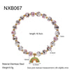 Wholesale Stackable Elastic Cord Bracelet With Floral Beads And Geometric Pendant For Women Stainless Steel Electroplated