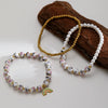 Wholesale Stackable Elastic Cord Bracelet With Floral Beads And Geometric Pendant For Women Stainless Steel Electroplated