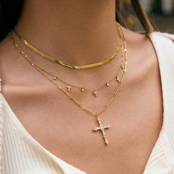 Wholesale Stackable Electroplated Stainless Steel Cross Necklace For Women