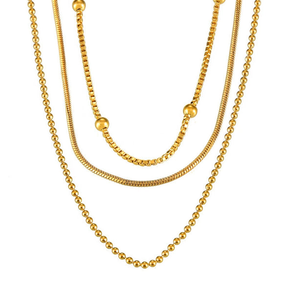 Wholesale Stackable Fashion Women's Titanium Steel Necklace With Round Beads And Snake Bone Chain Electroplated Geometric Design