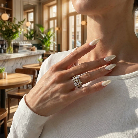 Wholesale Stackable Geometric Line Zircon Inlay Electroplated Copper Ring Unisex Fashion Accessories