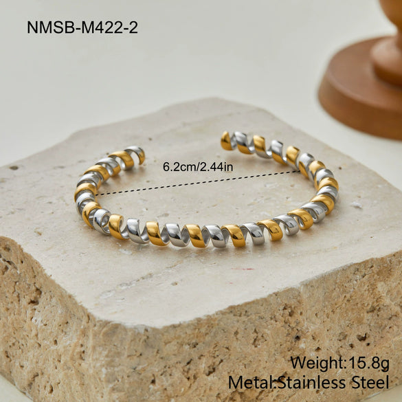 Wholesale Stackable Geometric Stainless Steel 18K Gold Electroplated Beaded Bracelet For Women