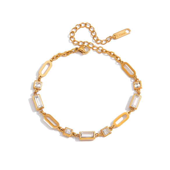 Wholesale Stackable Geometric Stainless Steel Rhinestone Electroplated Bracelet For Women