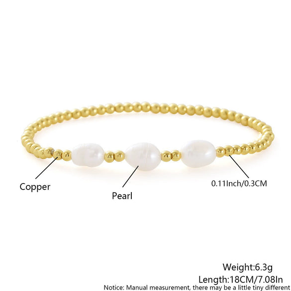 Wholesale Stackable Goldplated Copper Pearl Bead Bracelet 3Piece Set Geometric Unisex Jewelry