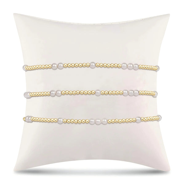 Wholesale Stackable Goldplated Copper Pearl Bead Bracelet 3Piece Set Geometric Unisex Jewelry