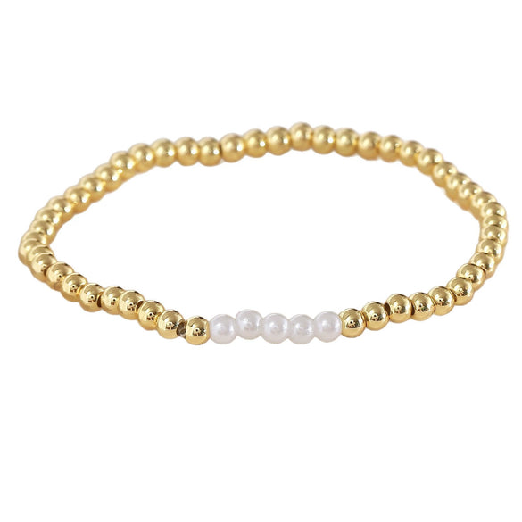 Wholesale Stackable Goldplated Copper Pearl Bead Bracelet 3Piece Set Geometric Unisex Jewelry