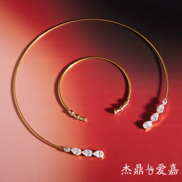 Wholesale Stackable Jewelry Set Stainless Steel Titanium Steel Geometric Electroplated Necklace And Bracelet For Women