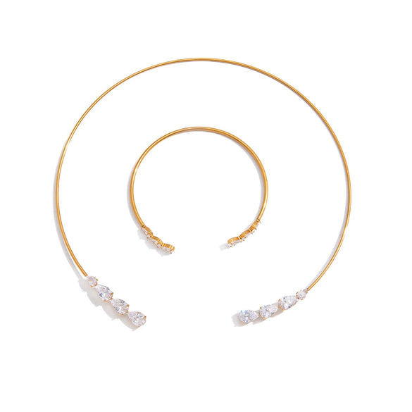 Wholesale Stackable Jewelry Set Stainless Steel Titanium Steel Geometric Electroplated Necklace And Bracelet For Women