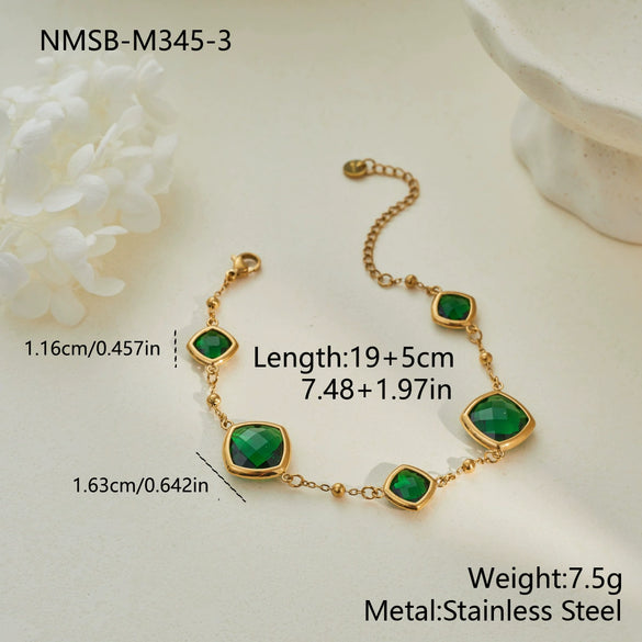 Wholesale Stackable Stainless Steel 18K Electroplated Geometric Emeraldedged Bracelet Set For Women