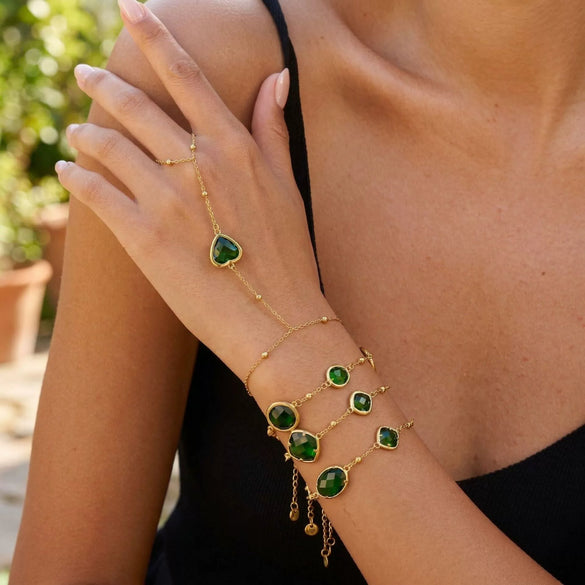 Wholesale Stackable Stainless Steel 18K Electroplated Geometric Emeraldedged Bracelet Set For Women