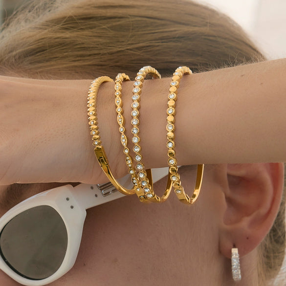 Wholesale Stackable Stainless Steel Rhinestone Bracelets Electroplated Geometric Accessories For Women