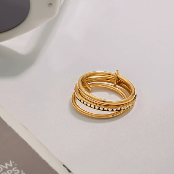 Wholesale Stacked Geometric Titanium Steel And Stainless Steel Rings With Electroplating For Women