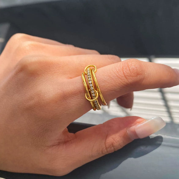 Wholesale Stacked Geometric Titanium Steel And Stainless Steel Rings With Electroplating For Women