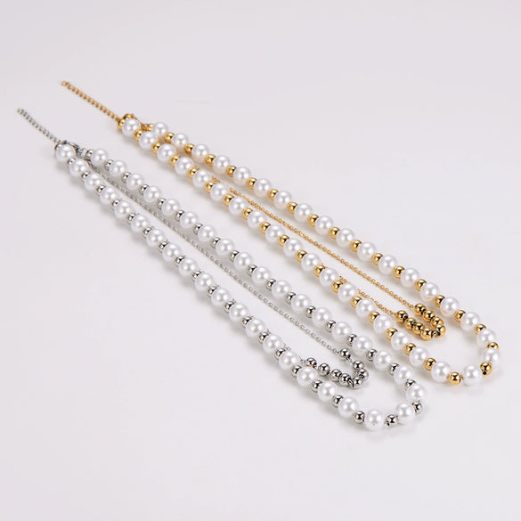 Wholesale Stacked Pearl Stainless Steel Electroplated Snake Bone Chain Pendant Necklace For Men