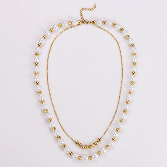 Wholesale Stacked Pearl Stainless Steel Electroplated Snake Bone Chain Pendant Necklace For Men